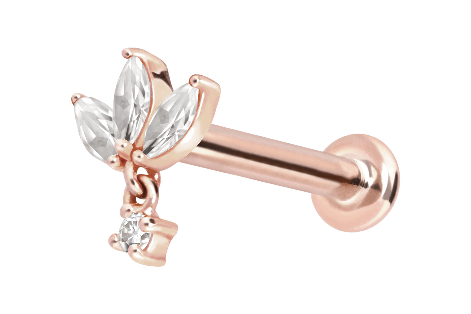 14 Karat Gold Labret Piercing mit Push Fit MOISSANIT-LOTUSBLÜTE